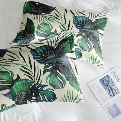 Pamnest Comforter Set Queen Size, Palm Leaf Tropical 7 Pcs Bedding for Kids and Adults, Plants Leaves Hawaiian Bed Sheet Sets with Fitted Sheet 2 Pillowcase & 2 Sham for Bedroom Bed Decor