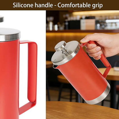 Stainless Steel Small French Press, 600ml Double Wall Insulated Coffee Maker Heat Resistant Non-Slip Handle, Portable Coffee Brewer for Home, Office, Camping, Single & Couple Daily Use