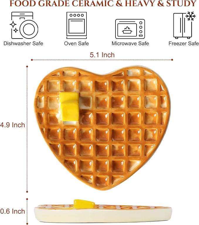 Waffle Spoon Rest for Stove Top, Cute Spoon Holder for Kitchen Counter Cooking Utensil Rest Ceramic Coffee Spoon Rest, Yellow Kitchen Counter Decor (Waffle Spoon Holder)