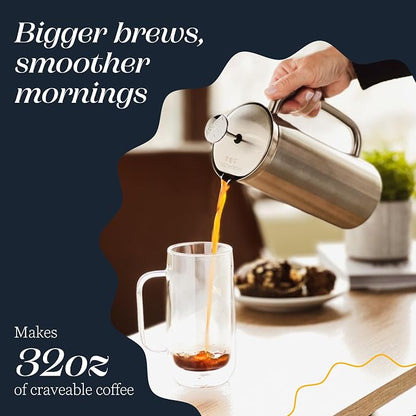 ESPRO Fathers Day French Press Coffee Maker for Dad, Pro P7 Brushed Stainless Steel 304, Patented Double Walled Micro-Filter, Insulated Grit-Free Brew, Heat Resistant BPA Free, 32oz