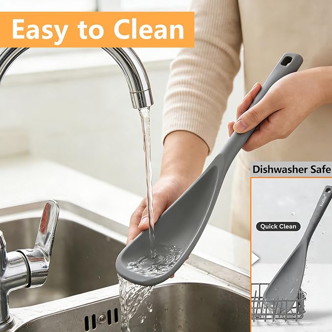 Cooking Spoon for Nonstick Cookwares, Multifunction Silicone Spatula Spoons BPA Free, Great for Mixing, Scooping, Scraping and Serving, Dishwasher Safe (2 Gray, 12.6 inch)