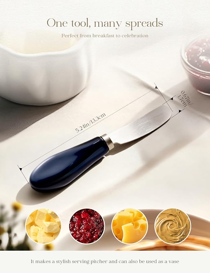 AISBUGUR 2 Pack Stainless Steel Butter Spreader Knife, Butter Knife with White Porcelain Handle, Cheese Butter Spreader Knives for Kitchen Blue