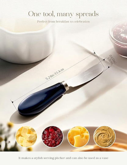 AISBUGUR 2 Pack Stainless Steel Butter Spreader Knife, Butter Knife with White Porcelain Handle, Cheese Butter Spreader Knives for Kitchen Blue