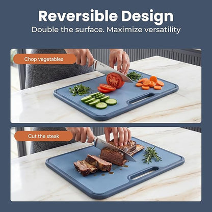 SMIRLY Plastic Cutting Board Set with Holder, Non-Slip Chopping Boards for Kitchen, Dishwasher Safe, Essential Kitchen Gadgets, 3 Pack, Blue