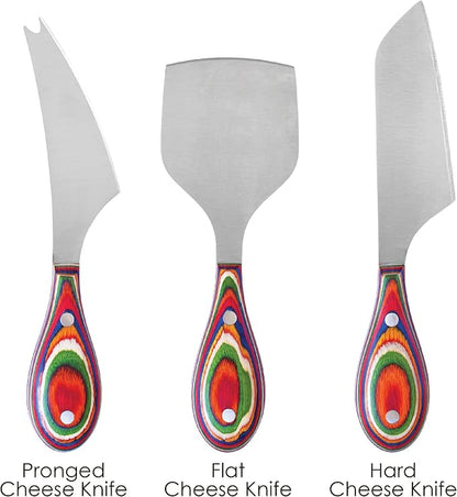 Totally Bamboo Baltique Marrakesh Collection 3-Piece Cheese Knife Set, Stainless Steel Cheese Knives with Colorful Wooden Handles for Charcuterie Boards