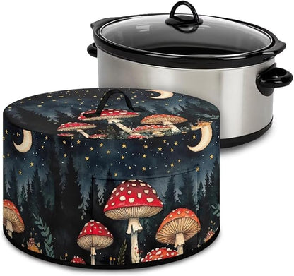 Mushroom Moon Slow Cooker Cover for Pot Dust Cover Fits for Most 6-8 Quart Oval Slow Cooker Dustproof Small Appliance Accessories Decor