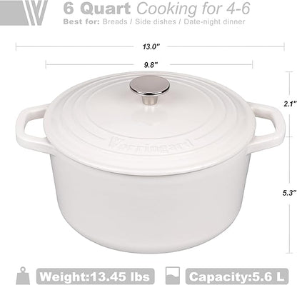 VORRINGARD Enameled Cast Iron Dutch Oven Pot with Lid, for Bread Baking, Round Bread Oven- include Sourdough Bread Baking Supplies Set, 6QT, White
