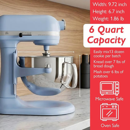 Stainless Steel Mixer Bowl and KN256 Whisk for Kitchenaid 6-7 Qt Bowl Lift Stand Mixer, Fit for KP26, KL26, KSM55/60/70 Ergonomic Handle, Polishesd Surface, Heavy Duty, with Scraper, Dishwasher Safe