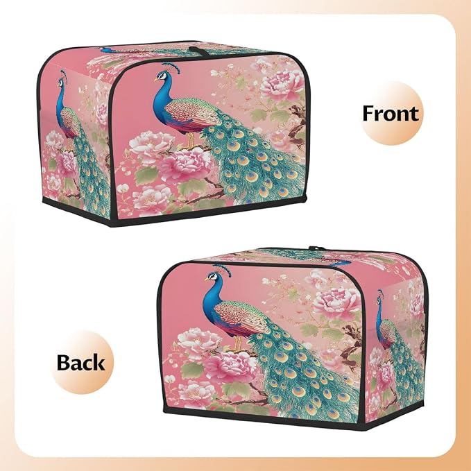 4 Slice Pink Flower Peacock Toaster Cover Waterproof Dust Fingerprint Bread Machine Cover Washable Kitchen Appliance Protector For Home Kitchen Bakeware Table Decor Women Gifts