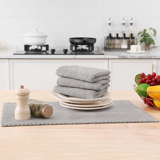 Homaxy 16 Pack Kitchen Cloths Dish Towels (13" x 19", Grey), Super Soft and Absorbent Coral Velvet Dishcloths, Fast Drying No Lint Microfiber Cleaning Cloth