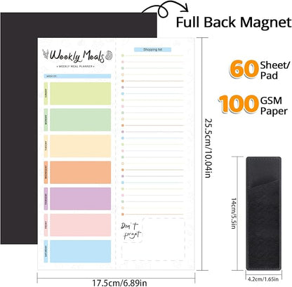 60 Sheets Meal Planner for fridge with Pen Holder, 7x10'' Magnetic Meal Planner and Grocery List Undated Weekly Meal Planners with Tear off Shopping List and Convenient Shopping