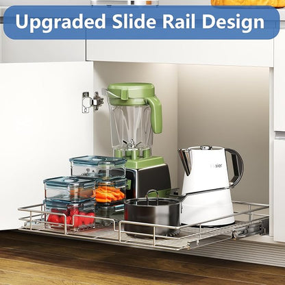 ROOMTEC Pull Out Cabinet Organizer, 27" W x 21.5" D, Heavy Duty Slide Out Kitchen Cabinet Organizers, Neutral