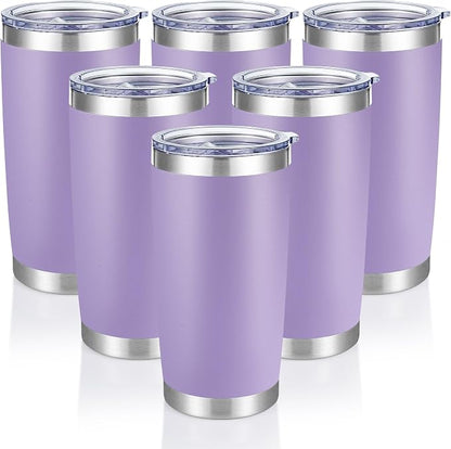 20 oz Tumblers Bulk Stainless Steel Tumbler with Lid Double Wall Vacuum Insulated Coffee Mug 20oz Powder Coated Cup for Hot and Cold Drinks, Purple, 6 pack