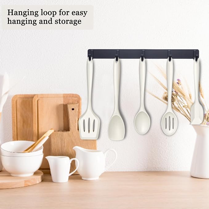 E-far 10 Pieces Silicone Cooking Utensils Set, Heat Resistant Kitchen Utensil Set for Nonstick Cookware, Kitchen Cooking Tools with Spatula, Spoon, Slotted Turner, Non-Toxic & Dishwasher Safe (White)