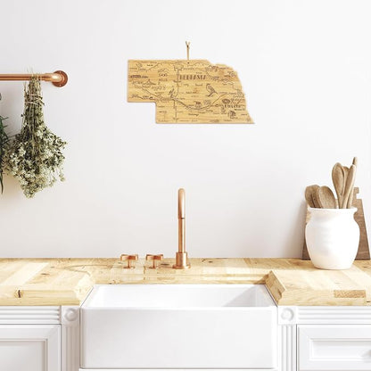Totally Bamboo Destination Nebraska State Shaped Serving and Cutting Board, Includes Hang Tie for Wall Display