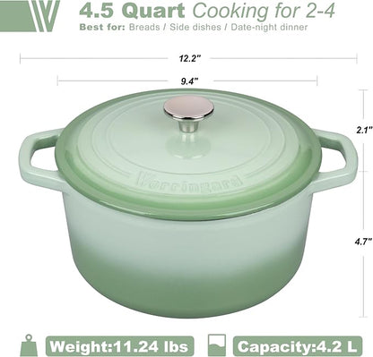 VORRINGARD Enameled Cast Iron Dutch Oven Pot with Lid, for Bread Baking, Round Bread Oven- include Sourdough Bread Baking Supplies Set, 4.5QT, Green
