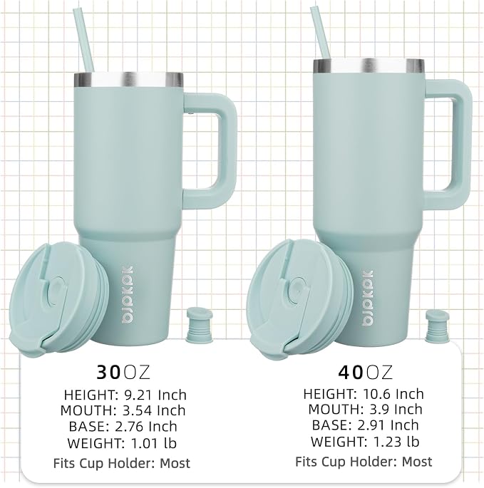 BJPKPK 40 oz Insulated Tumbler With Lid And Straw Stainless Steel Tumblers Cup With Handle For Women And Men,Blue Haze