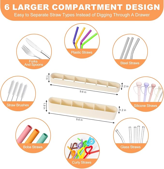 9.6'' Large Straw Holder for Cabinet Door, Soft Silicone Straw Organizer Storage Container, Space-Saving Reusable Straws Dispenser, Kitchen Organizer Accessories for Cabinet Cupboard Counter RVs