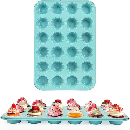 2-Pack Light Blue 24-Cup Ceramic Mini Muffin Pan – Non-Stick Muffin Tin, PFOA-Free, Healthy Baking, Perfect for Cupcakes, Breakfast Treats & Party Delights