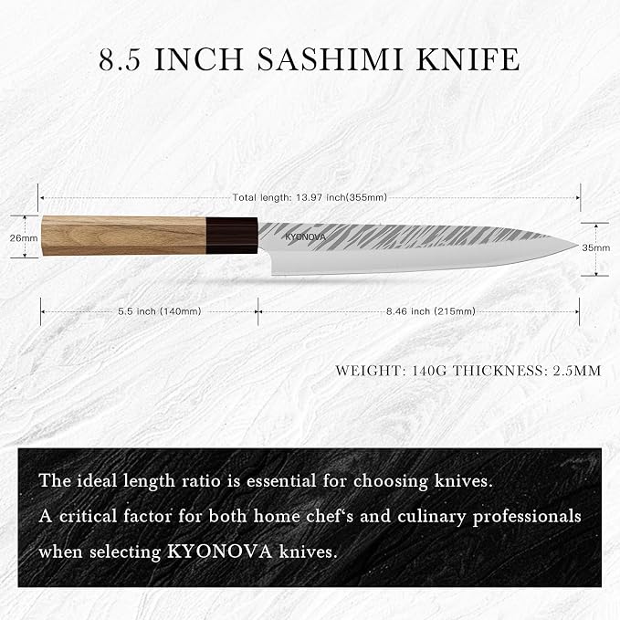 8.5 Inch Sashimi Knife Sushi Knife, 9-Layer VG10 High Carbon Steel Japanese Yanagiba Knifes, Sharp Long Slicing Bread Knifes with Rosewood Handle for Home Kitchen