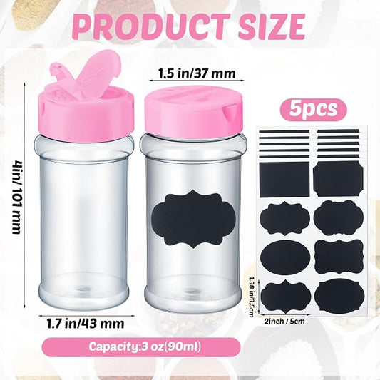 Eccliy 36 Pack 3 oz Clear Plastic Spice Jars with Label and Shaker Lids Empty Spice Bottles Seasoning Containers Seasoning Jars Shaker Condiment Pots for Pepper Herbs Powders (Pink)