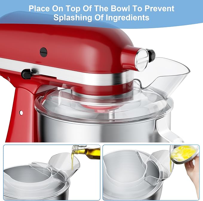 Food-Grade Pouring Shield for KitchenAid 4.5-5QT Mixer Bowl (Stainless Steel, Glass, Ceramic) - Secure Fit Splash Guard for KitchenAid Tilt-Head Stand Mixers and Dishwasher Safe