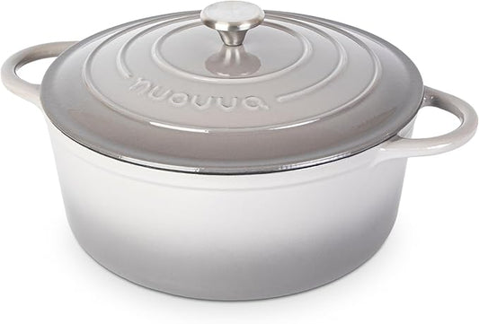 Cast Iron Dutch Oven with Lid - Non-Stick Ovenproof Enamelled Casserole Pot- Sturdy Dutch Oven Cookware - Grey, 7.3- Quart, 30cm- by Nuovva