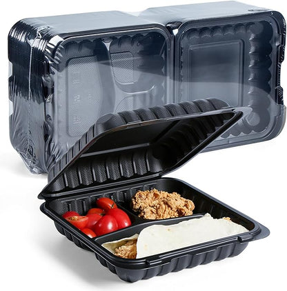 YANGRUI 8x8 34oz 55-Pack Shrink-Wrapped Ready to Use Meal Prep Containers | 3-Compartment Leak-Resistant | Heavy Duty Microwave & Freezer Safe No Pre-Wash Takeout Box | BPA Free Black Commercial Grade