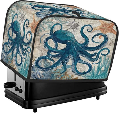 2 Slice Octopus Ocean Vintage Toaster Cover Waterproof Dust Fingerprint Bread Machine Cover Washable Kitchen Appliance Protector For Home Kitchen Bakeware Table Decor Women Gifts