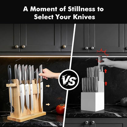 SYOKAMI Japanese Knives Set for Kitchen, Magnetic Knife Set with Block and Sharpener, Stainless Steel Knife Set as Gift for Couple, Wedding, Women or Mom with Gift Box, 14 PCS Red Dot