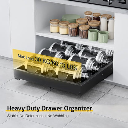 Upgrade Pull Out Cabinet Organizer, Expandable Width (11.4"-18.9") Depth (16.3"-21.7") Pull out Drawers for Cabinets with 3 Rails, No Drill Adhesive Film or Nail Slide out Drawers for Kitchen, Pantry