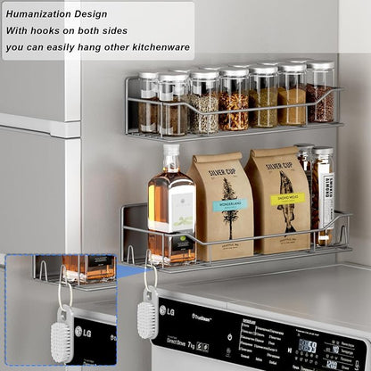 Magnetic Spice Rack for Refrigerator,8 Pack Magnetic Fridge Shelf, Moveable Spice Organizer with Hook Rack, Paper Towel Holder, Utensil Holder,cup lid holder, Super Magnetic Rack Set (Grey)