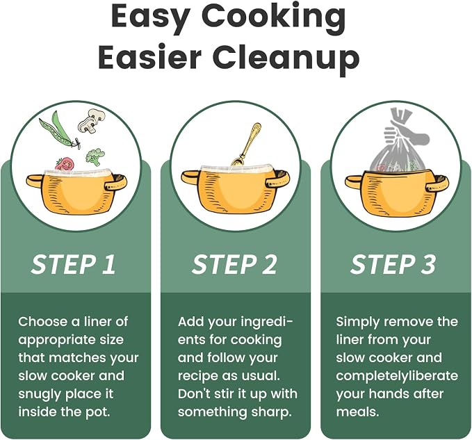 KOOC Slow Cooker Liners 11"x17" 30 count Middle Size Disposable Pot Liners Cooking Bags Fit 3 qt to 4 qt Pot BPA Free Fresh Locking Seal Design