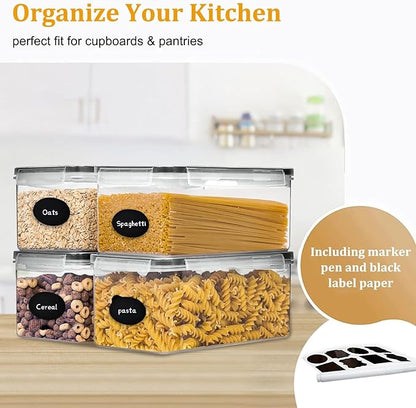 Airtight Food Storage Containers with Lids, 3.2L BPA-Free Plastic Canisters for Spaghetti, Cereal, Oats & Kitchen Pantry Organization, 4 Pack