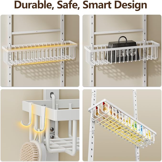 POKIPO 9 Tier Over The Door Pantry Organizer, 2 in 1 Wall Mount or Hanging Spice Rack with Adjustable Deep Basket, Heavy-Duty Seasoning Organizer and Storage for Kitchen Cabinet Closet Bathroom