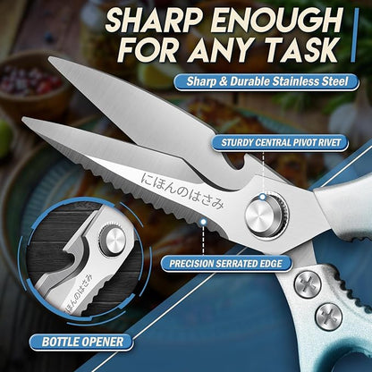 TIJERAS Kitchen Scissors Set Blue - Stainless Steel Kitchen Shear, Sharp Meat Scissors Dishwasher Safe, Heavy Duty Poultry Shears, Japanese Cooking Scissor for Food, Chicken,Turkey, Christmas Gifts