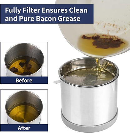 Ohtomber 1.2L Bacon Grease Saver Container with Fine Mesh Strainer and Non-slip Silicone, Cooking Oil Keeper Grease Fat Storage Filter Container for Kitchen, Used Oil Holder Pot