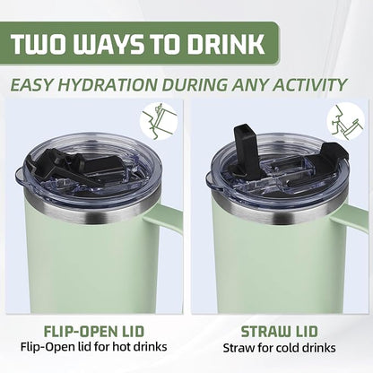 40 oz Tumbler with Handle and Flip Straw, 100% Leakproof Insulated Tumbler with Lid and Straw, Stainless Steel Travel Coffee Mug, Insulated Coffee Thermal Cup for Cold and Hot (Green Tea)
