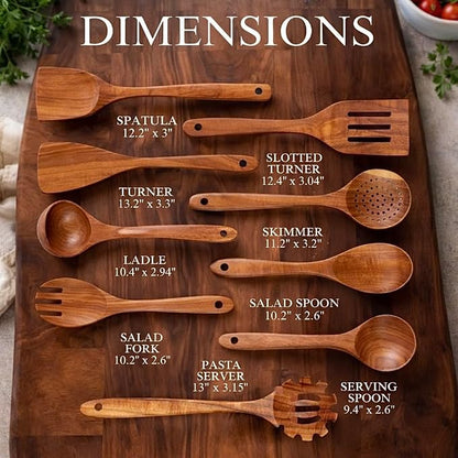 9-Piece Wooden Cooking Utensil Set – Premium Wood Kitchenware for Nonstick Cookware, Heat-Resistant & Durable Wooden Spoons and Spatulas – Eco-Friendly Kitchen Tools for Stirring & Serving