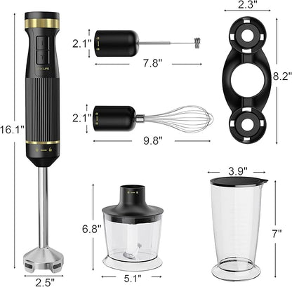 1200W Immersion Blender Handheld, 5-in-1 Variable Speed Emulsifier Hand Blender Stick with Whisk Chopper Milk Frother Mixing Cup and Storage Rack for Kitchen Soup, Purees, Baby Food and Smoothies