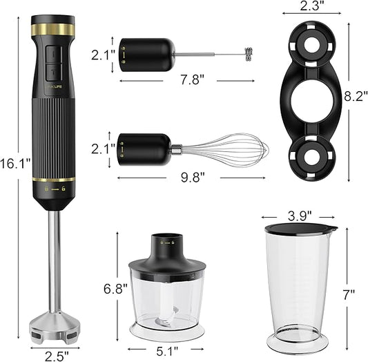 1200W Immersion Blender Handheld, 5-in-1 Variable Speed Emulsifier Hand Blender Stick with Whisk Chopper Milk Frother Mixing Cup and Storage Rack for Kitchen Soup, Purees, Baby Food and Smoothies