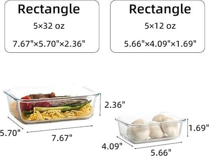 C CREST 10 Pack Meal Prep Glass Containers with Locking Lids - 5x 32oz + 5x 12oz - Ideal for Food Storage