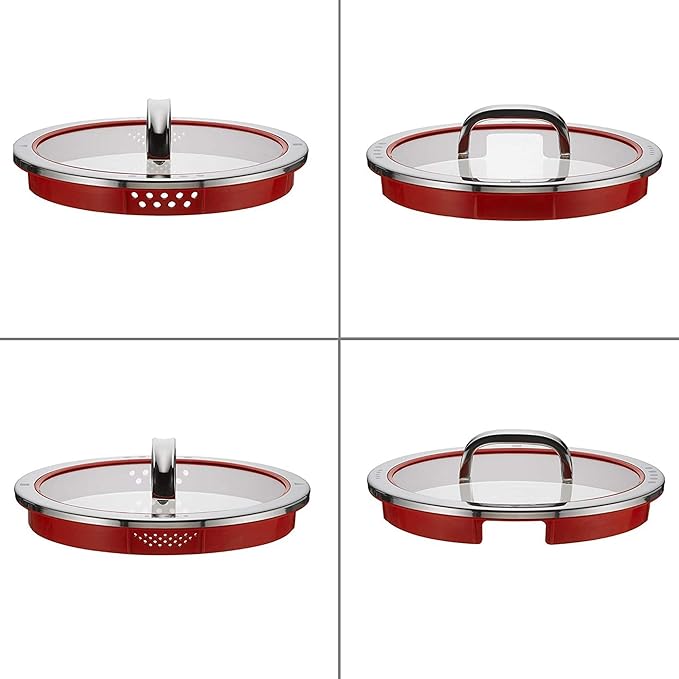 WMF Function 4 Induction Saucepans Set of 4 Polished Cromargan Stainless Steel Glass Lid with 4 Pouring Functions Induction Pots Internal Scale