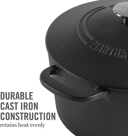 MARTHA STEWART Gatwick 7-Quart Enamel Cast Iron Dutch Oven Pot with Lid – Matte Black – Durable Heavy-Duty Dutch Oven for Slow Cooking, Braising & Baking