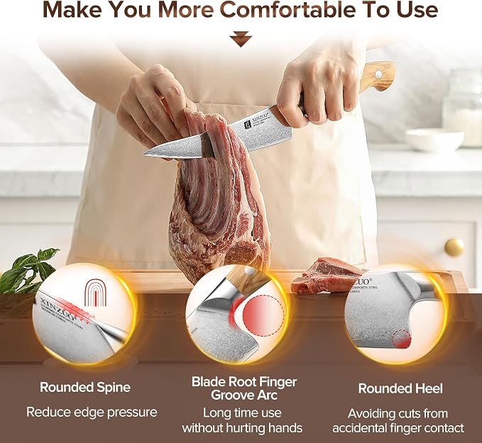 XINZUO Curved Boning Knife 6.3 Inch, 3 Layers Composite Steel,For Meat Cutting, Filleting-Full Tang With Ergonomic Olive Wood Handle