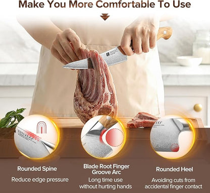 XINZUO Curved Boning Knife 6.3 Inch, 3 Layers Composite Steel,For Meat Cutting, Filleting-Full Tang With Ergonomic Olive Wood Handle