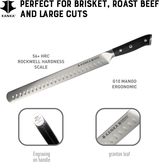 KANKA 12 inch Slicing Carving Knife - Ultra Sharp 1.4116 German Stainless Steel. Premium G10 Hamdle. Gift Box Included