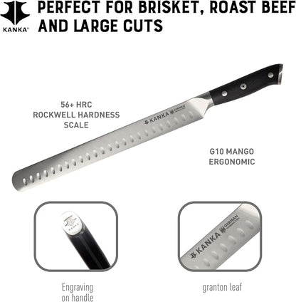 KANKA 12 inch Slicing Carving Knife - Ultra Sharp 1.4116 German Stainless Steel. Premium G10 Hamdle. Gift Box Included
