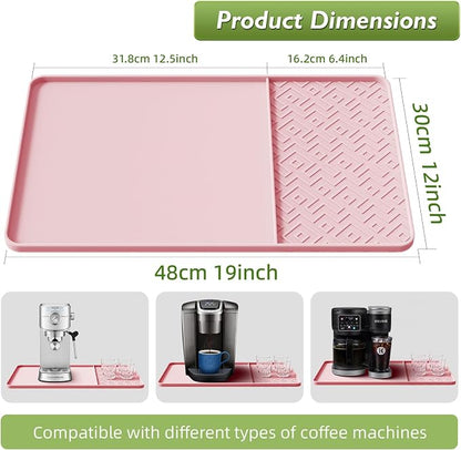 Silicone Coffee Mat with Raised Edges 19" x 12" – Waterproof Countertop Mat, Coffee Maker Pad, Espresso Machine Mat, Heat Resistant Dish Drying Mat