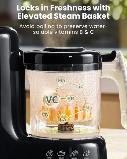 Grownsy Baby Food Maker with Steam Basket, One Step Baby Food Processor Steamer Puree Blender Grinder Mills Machine, Auto Cooking Grinding and Sterili-zing for Healthy Homemade Baby Food, Black